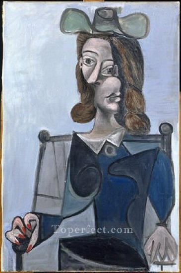 Buste de femme au chapeau bleubis 1944 Cubism Oil Paintings